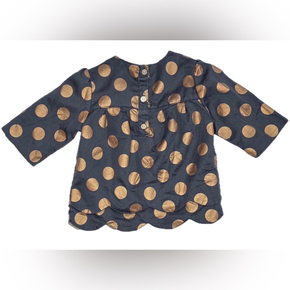 Girls Gray Gold Polka Dot Shirt 12 - 18 Months Scalloped Hem Novelty Whimsical - Picture 4 of 4